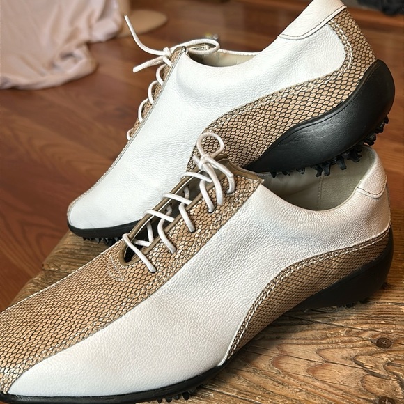 FootJoy LoPro Collection White Tan Oxford Golf Shoes w/Softspikes Mens 7M NWOT - Picture 3 of 9